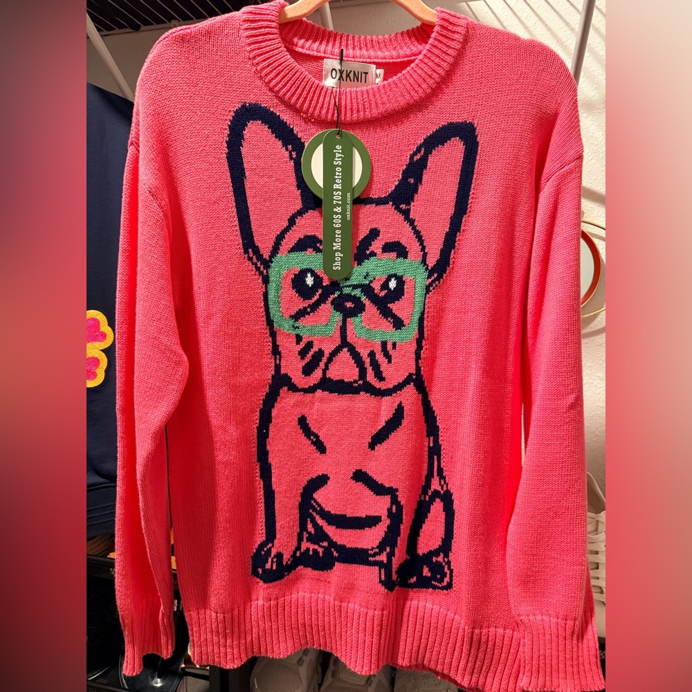 OKNIT Pink French Bulldog Sweater